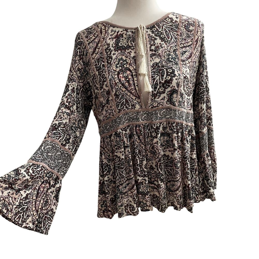 American Eagle Paisley Boho Bell Sleeve Peplum Top Size Large